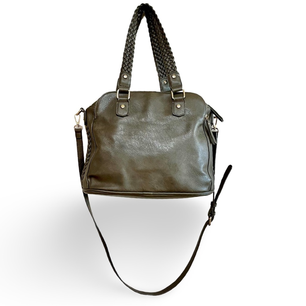 Roxanne Satchel Vegan Leather Bag w/ Crossbody Strap in Olive Brown Antik Kraft